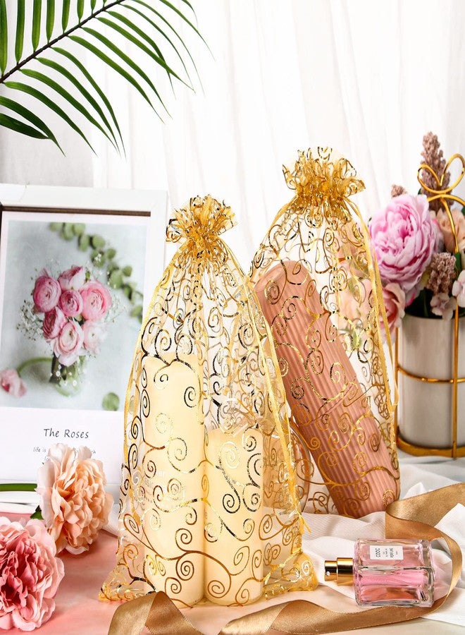 Kigeli 100 Pcs 8 x 12 Inches Large Organza Gift Bags Wedding Party Favor Gift Candy Toys Makeup Pouches Gift Bag Drawstring Jewelry Gift Bag for Wedding Baby Shower Christmas Party Favors Gift(Gold) (Gold, Vine) - Image 4